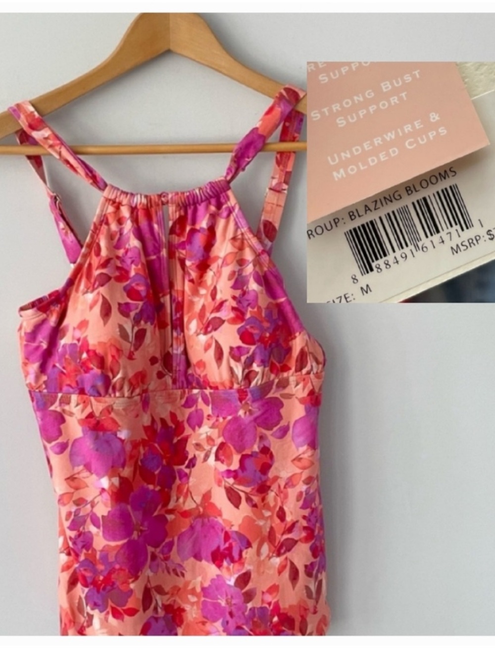 Alex Marie Blazing Bloom Floral Pink Tankini Swim Top